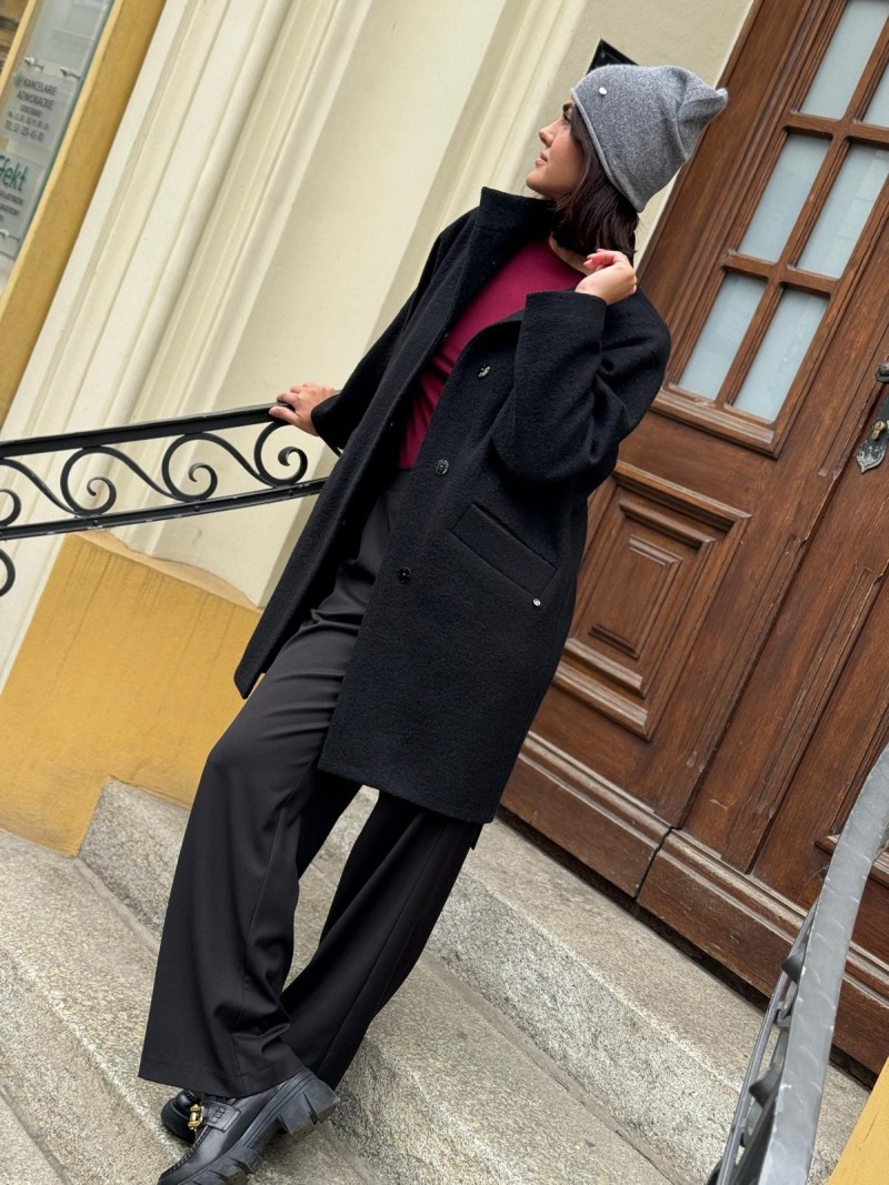 Miniatura produktu Czarny Wełniany Płaszcz oversize ze stójką i zapięciem na zatrzaski Olimpia Wool Black