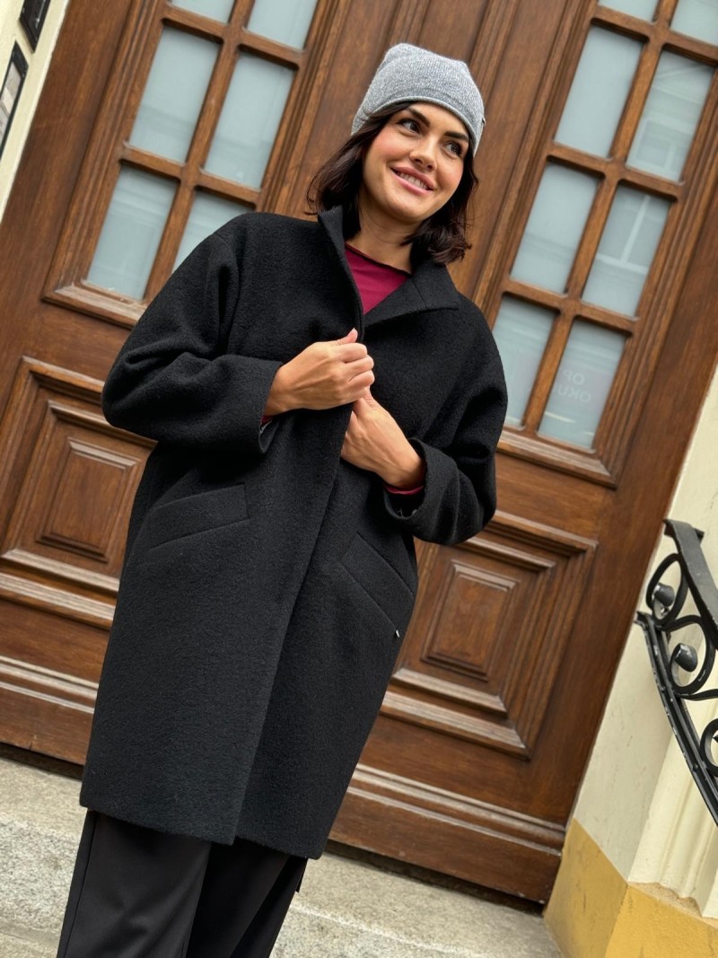 Miniatura produktu Czarny Wełniany Płaszcz oversize ze stójką i zapięciem na zatrzaski Olimpia Wool Black