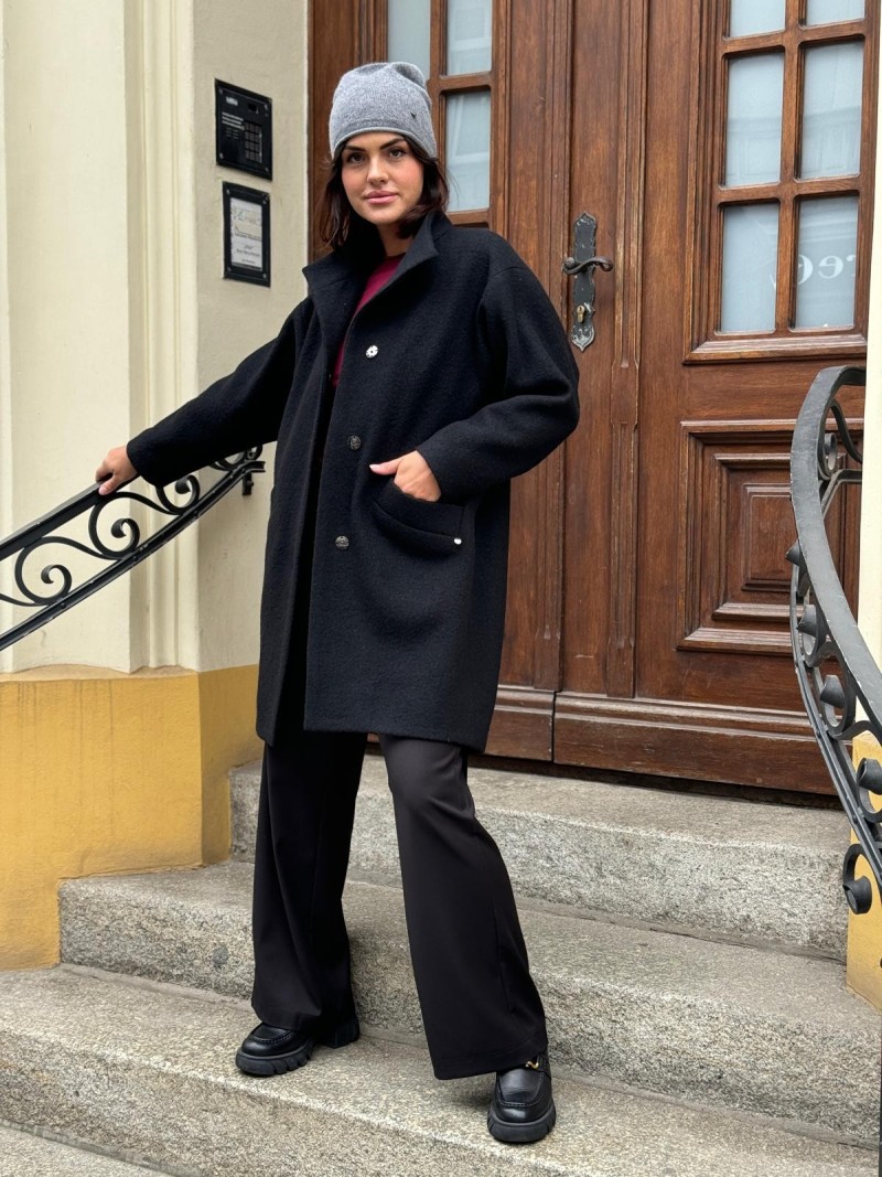 Miniatura produktu Czarny Wełniany Płaszcz oversize ze stójką i zapięciem na zatrzaski Olimpia Wool Black
