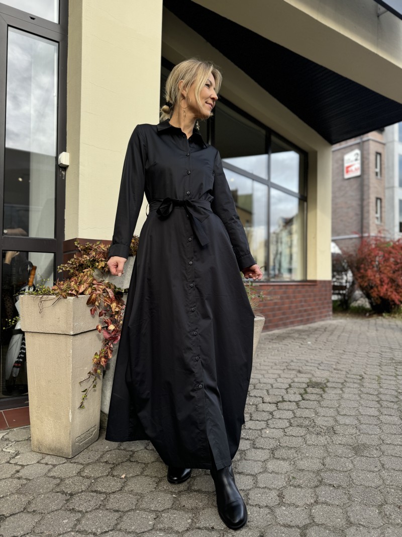 Miniatura produktu Czarna Sukienka Bawełniana na guziki z kołnierzem i długimi rękawami Valerie Black