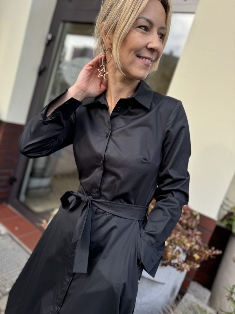 Miniatura produktu Czarna Sukienka Bawełniana na guziki z kołnierzem i długimi rękawami Valerie Black