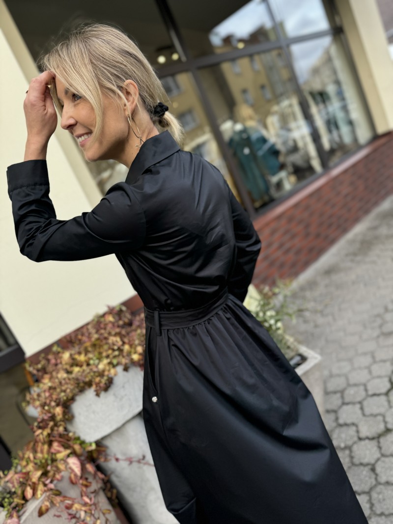 Miniatura produktu Czarna Sukienka Bawełniana na guziki z kołnierzem i długimi rękawami Valerie Black