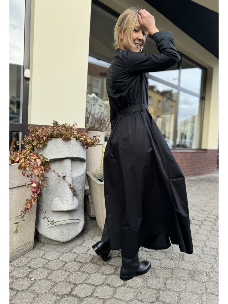 Miniatura produktu Czarna Sukienka Bawełniana na guziki z kołnierzem i długimi rękawami Valerie Black