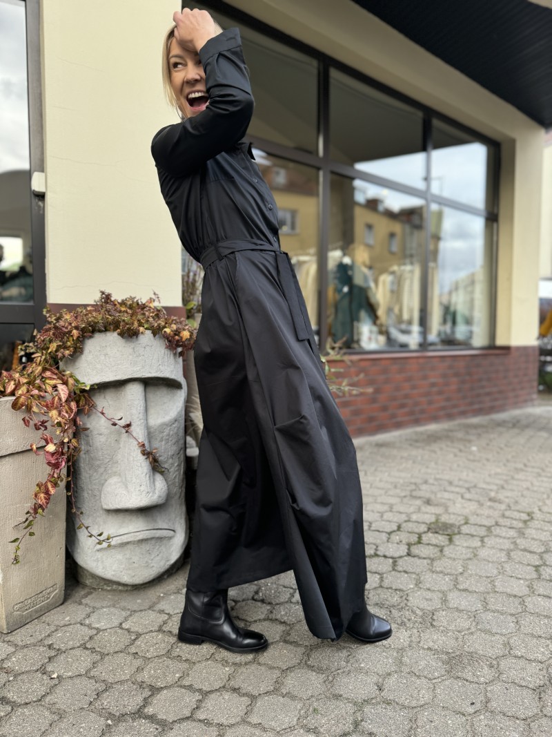 Miniatura produktu Czarna Sukienka Bawełniana na guziki z kołnierzem i długimi rękawami Valerie Black