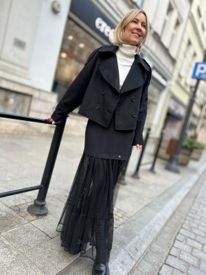 Czarna Spódnica Maxi z ołówkową górą i tiulowym dołem Ivana Black