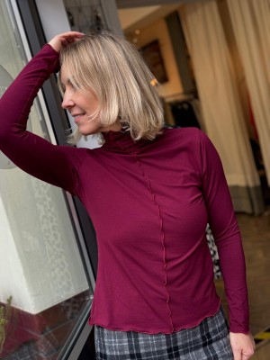 Bordowy Wiskozowy Golf z ozdobną mereżką M&Bordo