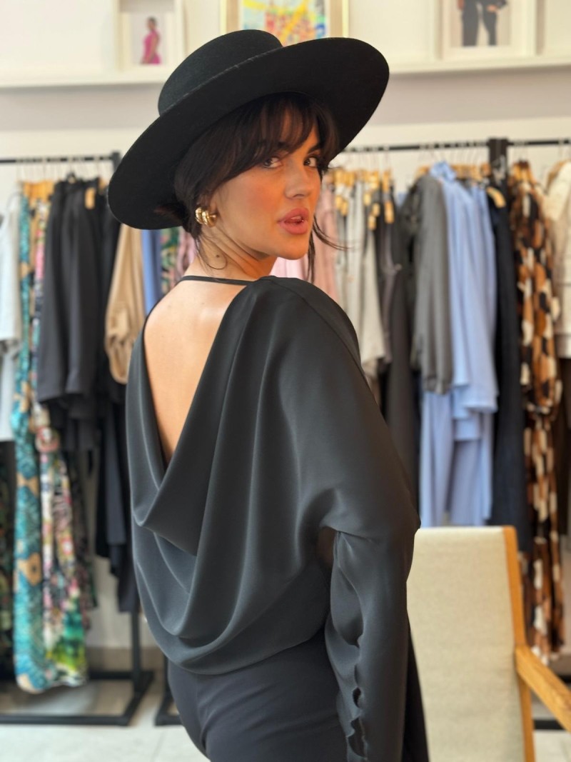 Miniatura produktu Czarna bluzka z kielichowym rękawem i odkrytymi plecami Rosie Black