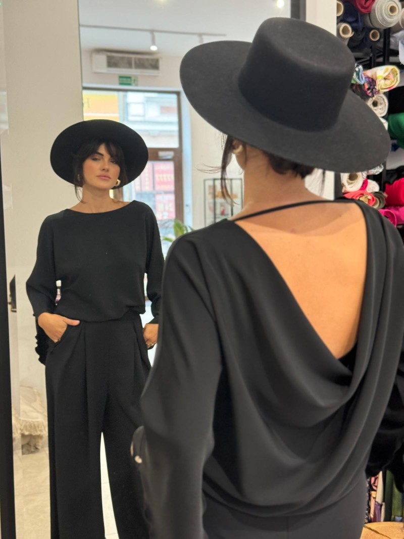 Miniatura produktu Czarna bluzka z kielichowym rękawem i odkrytymi plecami Rosie Black