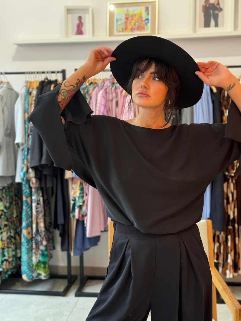 Miniatura produktu Czarna bluzka z kielichowym rękawem i odkrytymi plecami Rosie Black