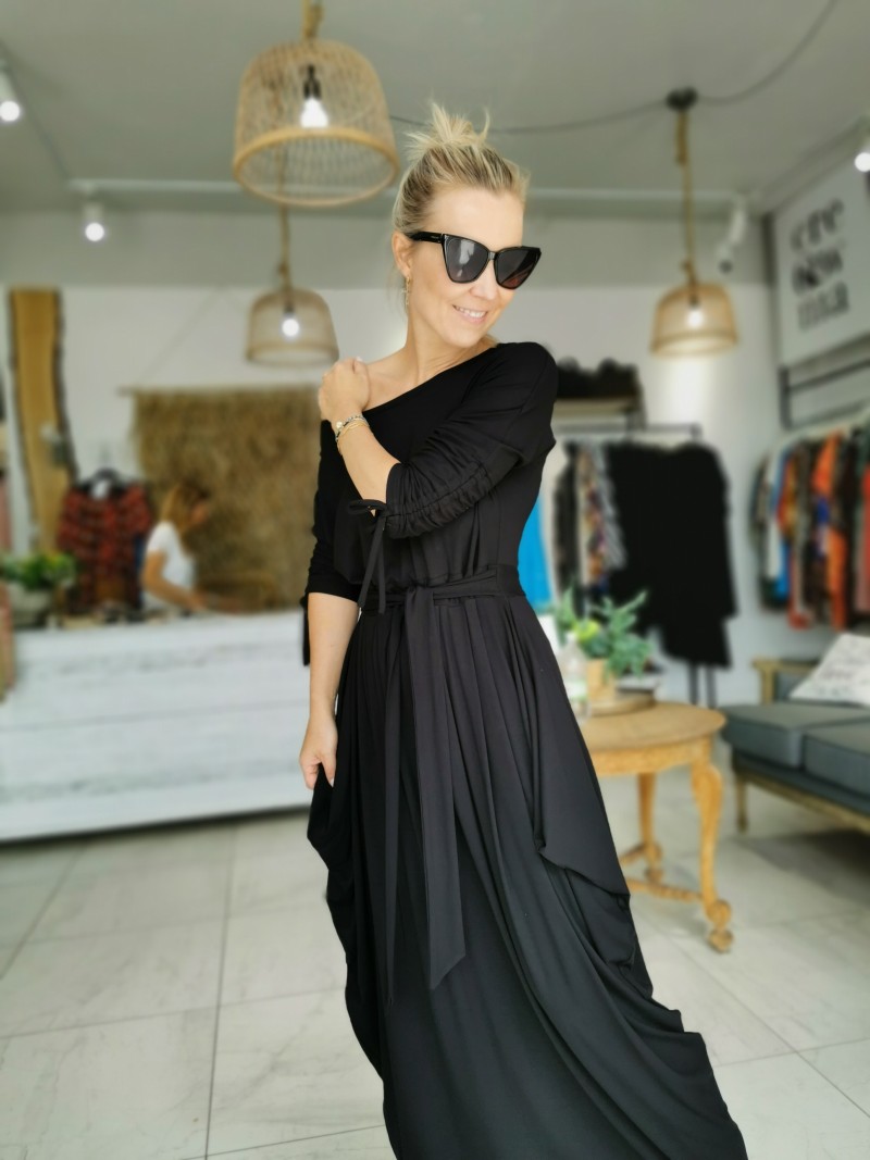 Miniatura produktu Czarna Sukienka Wiskozowa Maxi z wiązaniem i rękawem 3/4 Clarisa Black