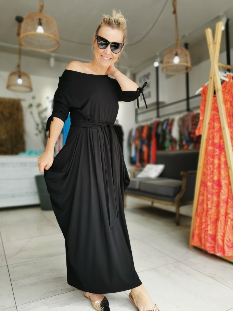 Miniatura produktu Czarna Sukienka Wiskozowa Maxi z wiązaniem i rękawem 3/4 Clarisa Black