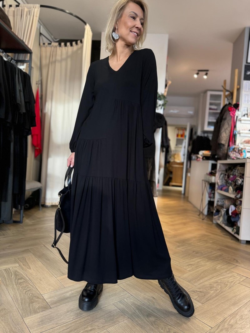 Miniatura produktu Wiskozowa Sukienka maxi z falbanami w kolorze czarnym Harissa Black Long