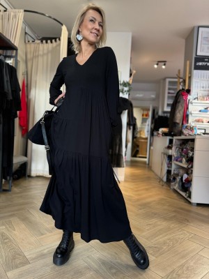 Wiskozowa Sukienka maxi z falbanami w kolorze czarnym Harissa Black Long