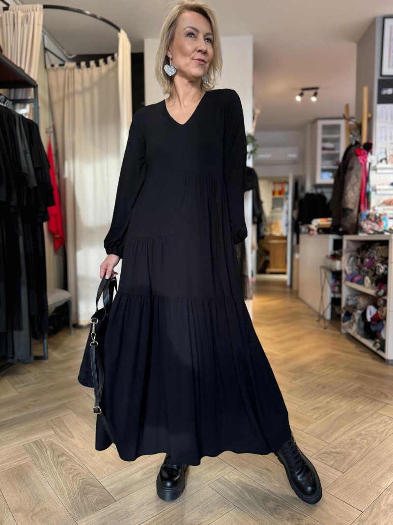 Miniatura produktu Wiskozowa Sukienka maxi z falbanami w kolorze czarnym Harissa Black Long