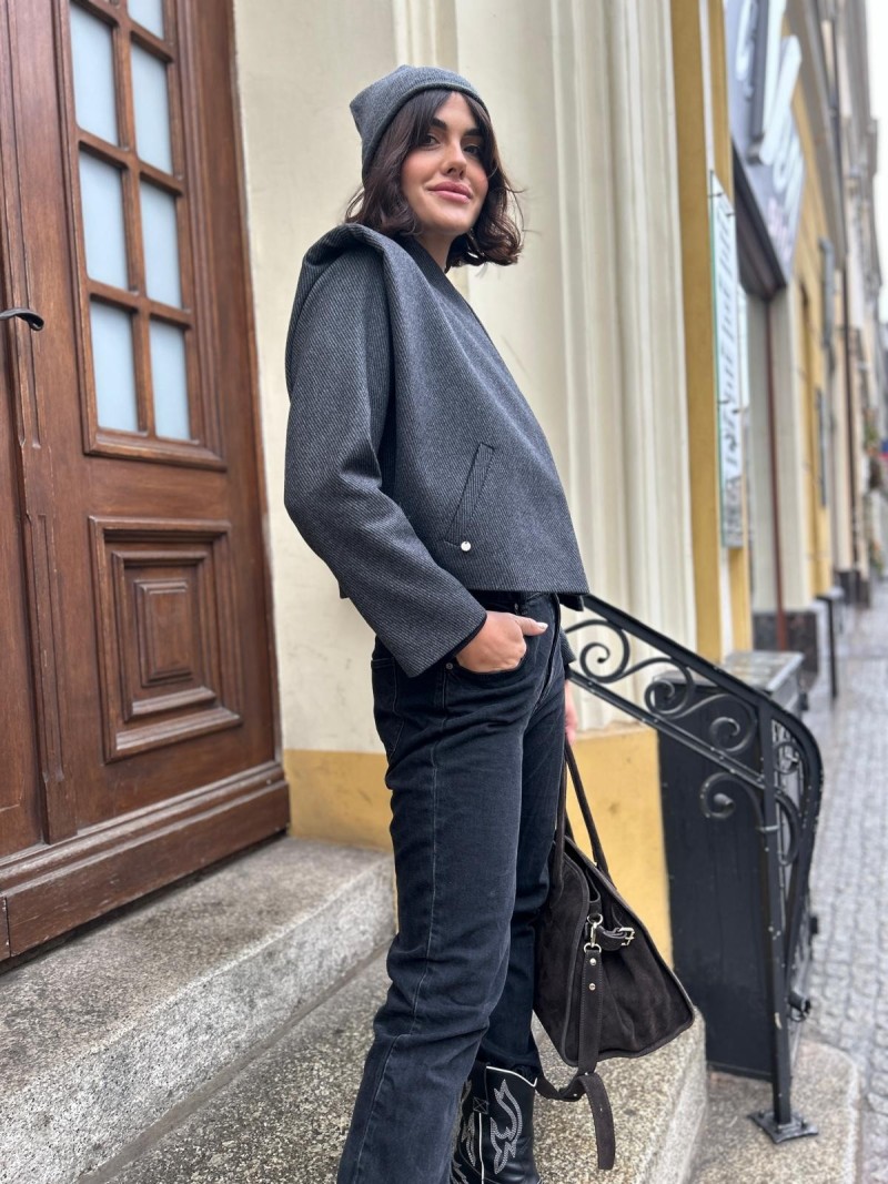 Miniatura produktu Wełniana Kurtka grafitowa bez zapięcia ze stójką Ulla&Stories Lines