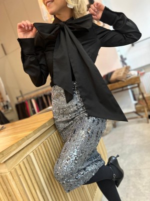 Czarna Bawełniana Koszula taliowana z wiązaniem Babette Black