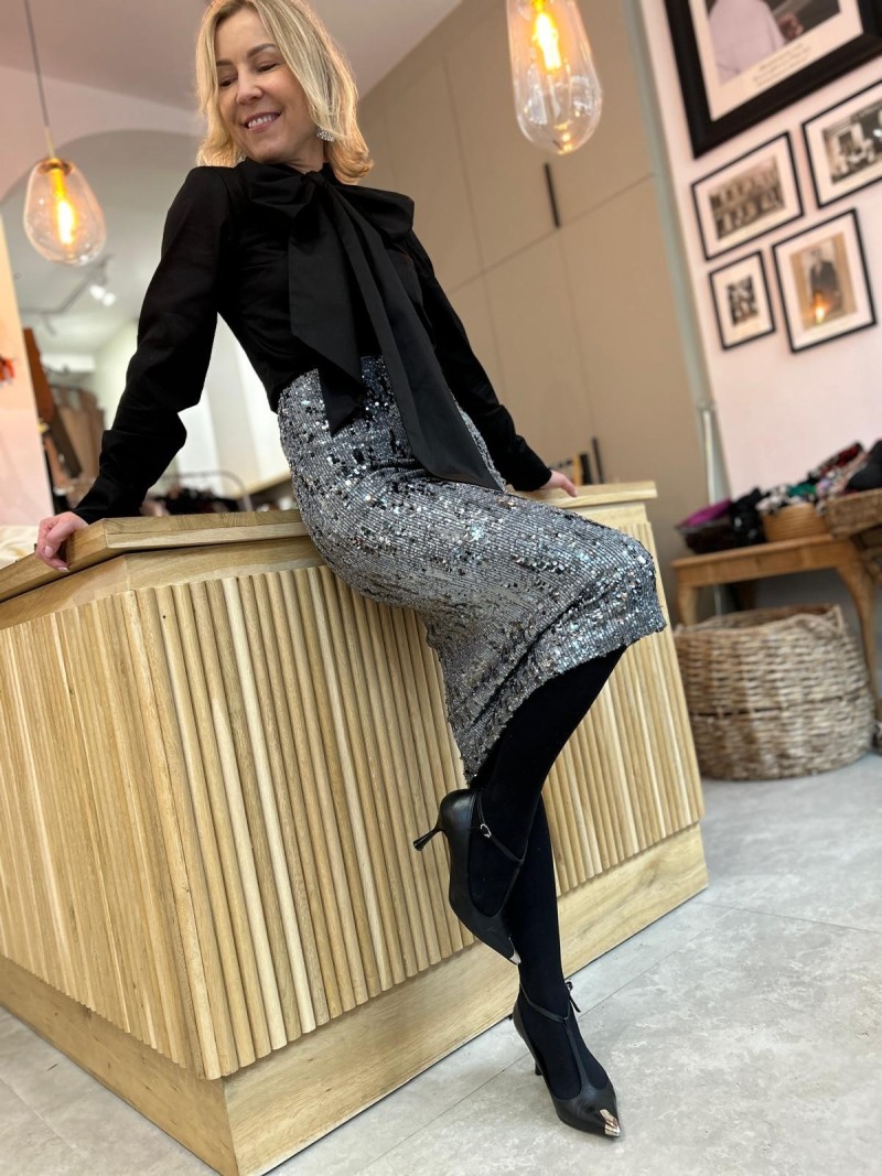 Miniatura produktu Ołówkowa srebrna Spódnica Midi z cekinami Shine Silver