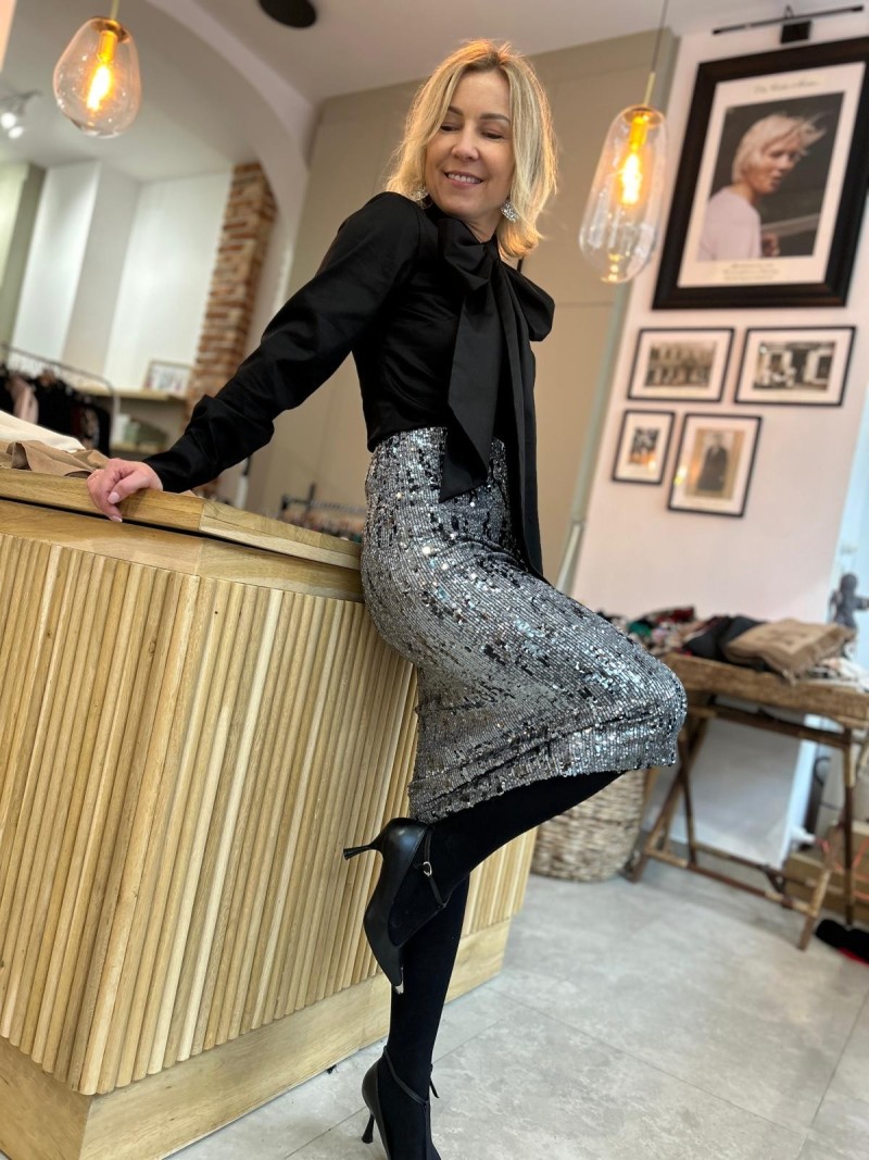 Miniatura produktu Ołówkowa srebrna Spódnica Midi z cekinami Shine Silver