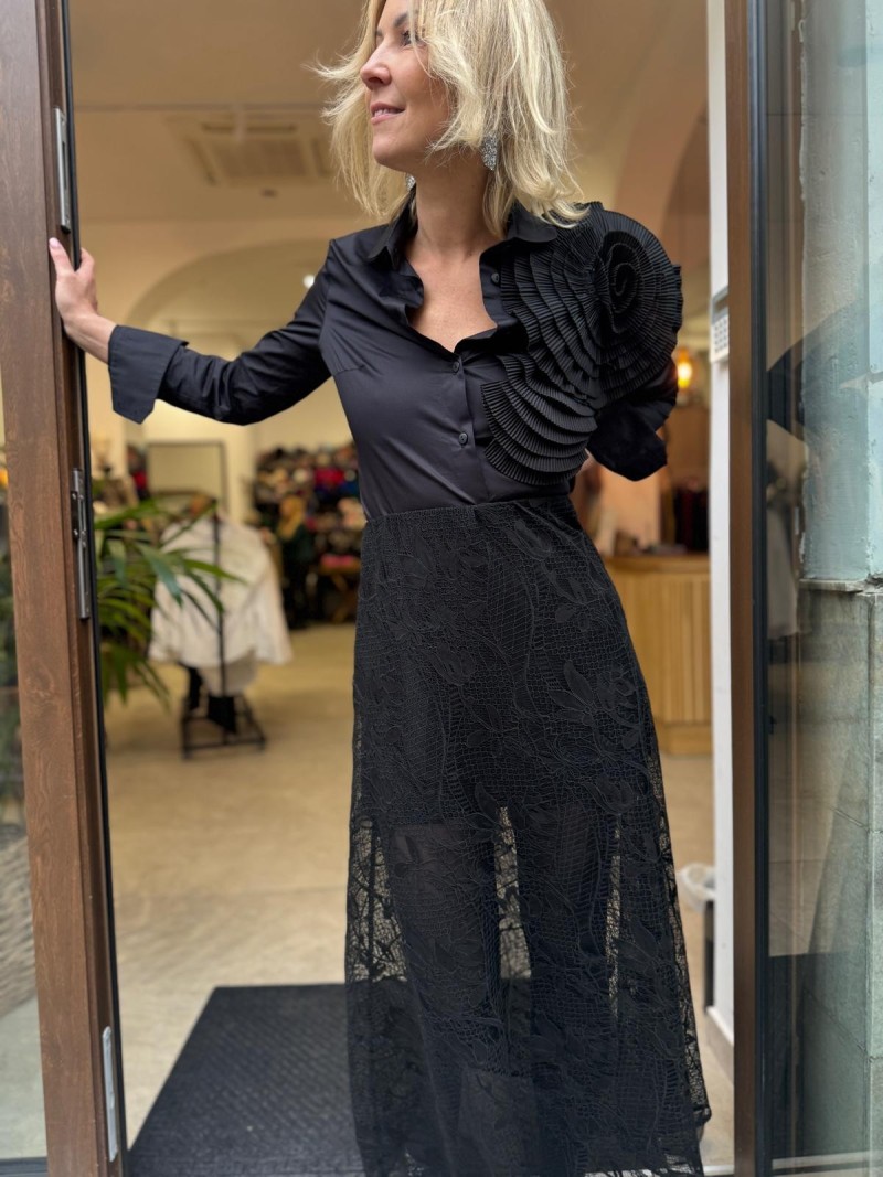 Miniatura produktu Czarna Koronkowa Spódnica długa lekko rozkloszowana Soley Black&Koronka