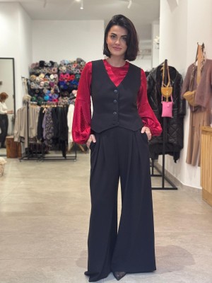 Czarne Spodnie Damskie Culoty ze srebrną nitką Karl Diamond&Black