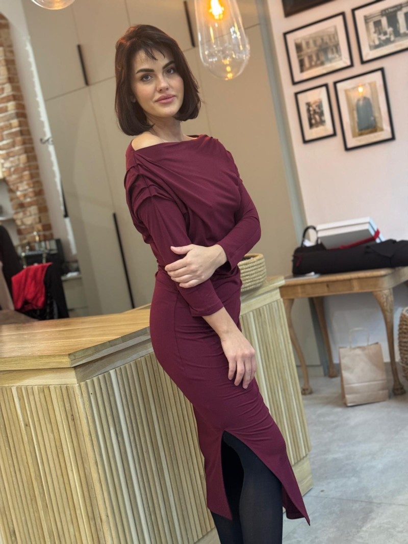 Miniatura produktu Bordowa Sukienka Wiskozowa o dopasowanym fasonie Andrea Bordo