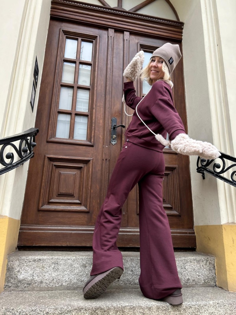 Miniatura produktu Bordowy zestaw dresowy z szerokimi nogawkami New York Bordo