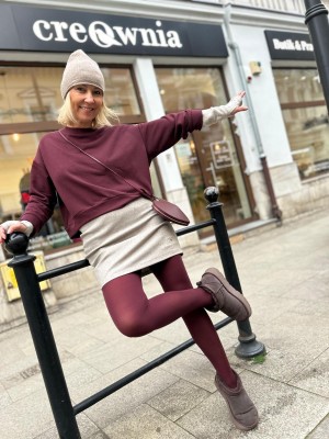 Bordowa Bawełniana Bluza o kroju kimono New York Bordo