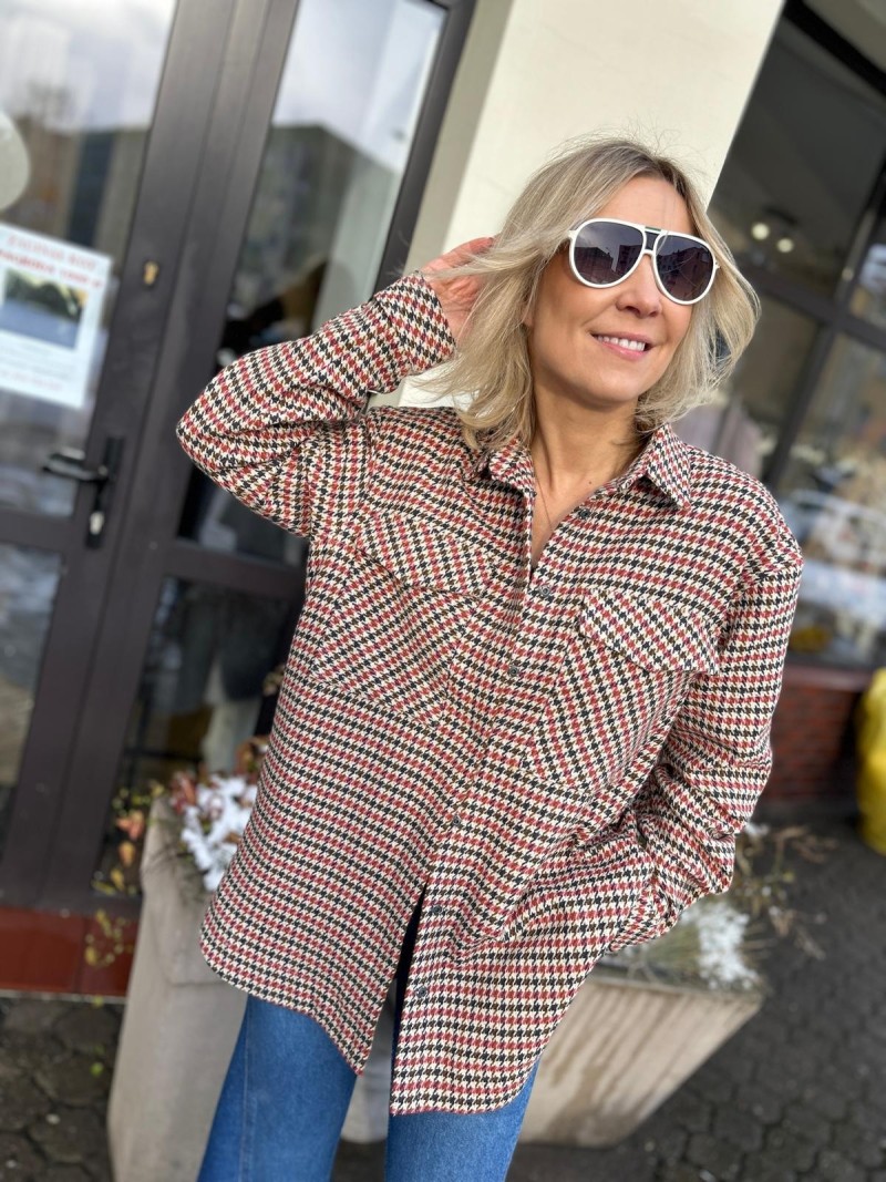 Miniatura produktu Czerwona Wełniana Kurtko-Bluza w pepitkę i z kołnierzykiem Thelma Wool&Red