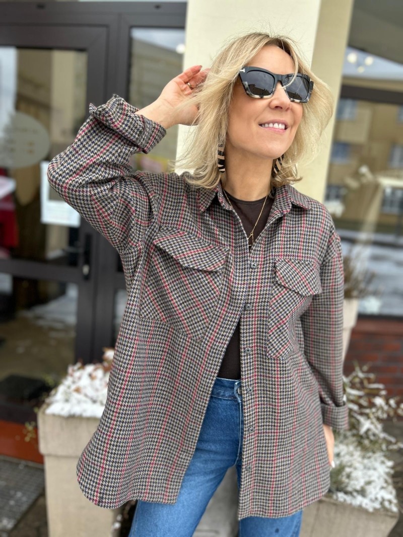 Miniatura produktu Wełniana Kurtko-bluza w pepitkę z zapięciem na zatrzaski Thelma Krata&Red