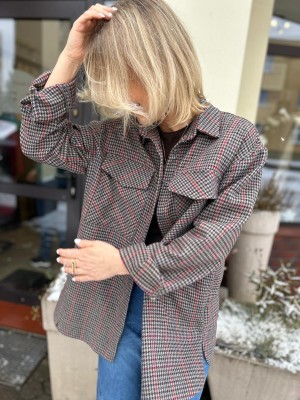 Wełniana Kurtko-bluza w pepitkę z zapięciem na zatrzaski Thelma Krata&Red