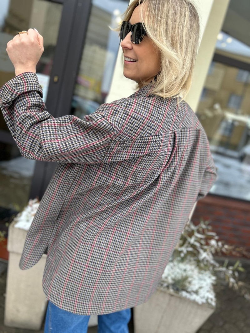 Miniatura produktu Wełniana Kurtko-bluza w pepitkę z zapięciem na zatrzaski Thelma Krata&Red