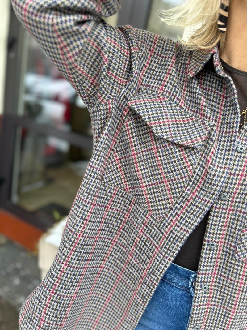 Miniatura produktu Wełniana Kurtko-bluza w pepitkę z zapięciem na zatrzaski Thelma Krata&Red