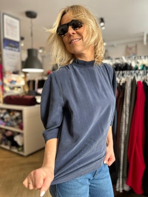 Grafitowa Bluzka ze stójką i rękawem 3/4 Allison Navy