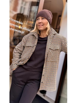 Wełniana Kurtko-bluza z kołnierzykiem w kolorze brązowym i wzorem w pepitkę Thelma Wool&Brown