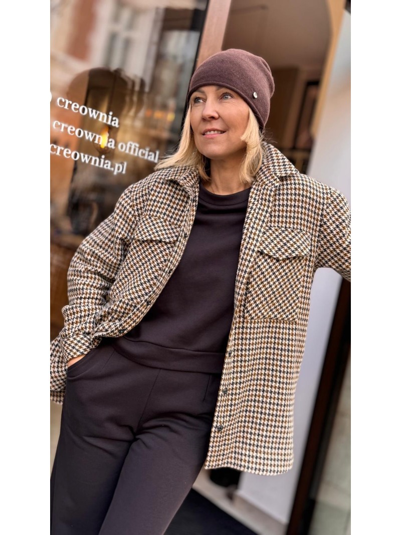 Miniatura produktu Wełniana Kurtko-bluza z kołnierzykiem w kolorze brązowym i wzorem w pepitkę Thelma Wool&Brown