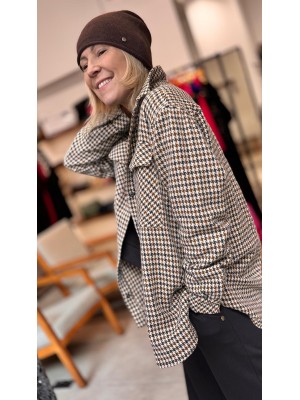 Wełniana Kurtko-bluza z kołnierzykiem w kolorze brązowym i wzorem w pepitkę Thelma Wool&Brown