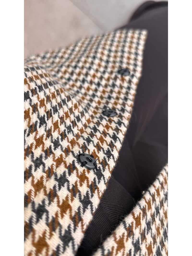 Miniatura produktu Wełniana Kurtko-bluza z kołnierzykiem w kolorze brązowym i wzorem w pepitkę Thelma Wool&Brown