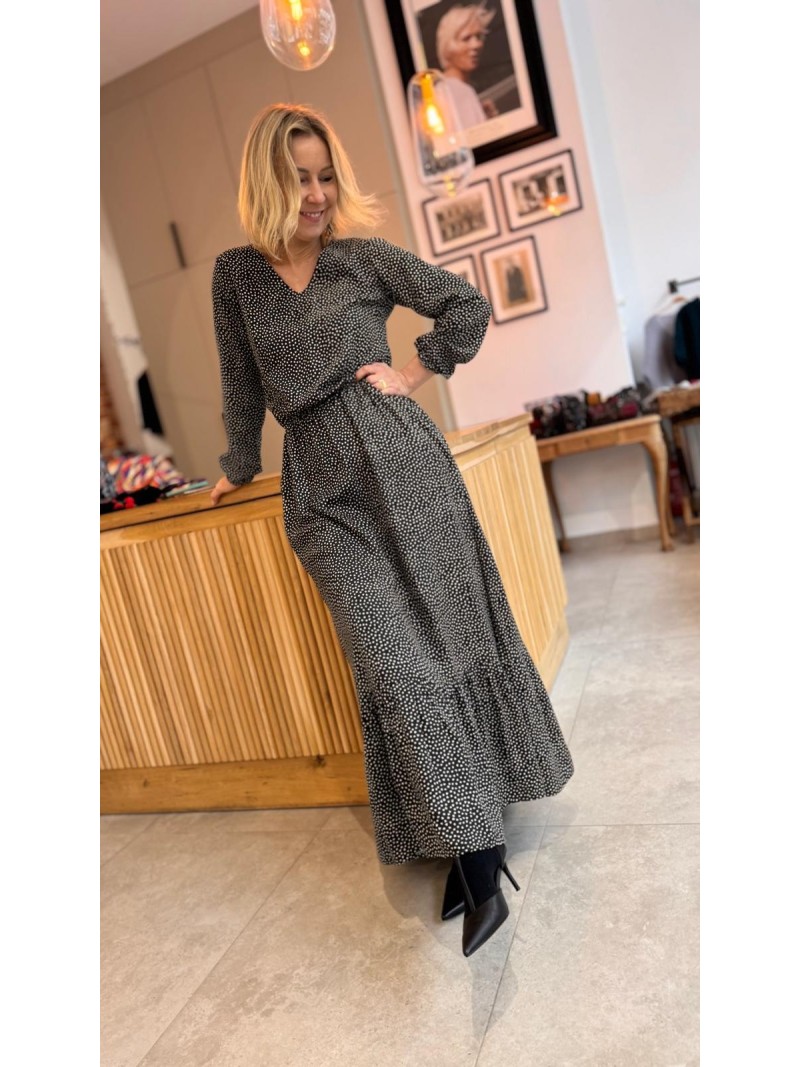 Miniatura produktu Wzorzysta Wiskozowa Sukienka Maxi z falbanami Dark Heart