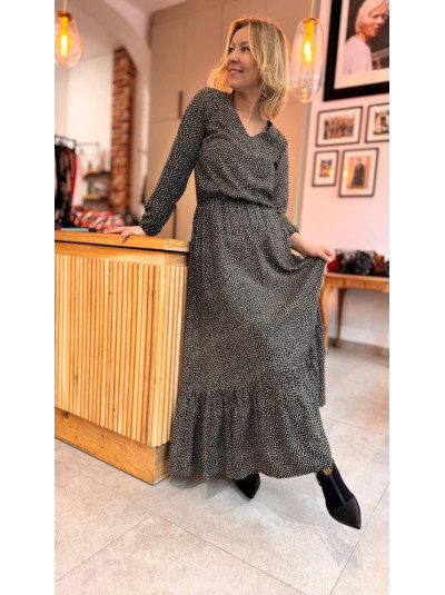 Wzorzysta Wiskozowa Sukienka Maxi z falbanami Dark Heart