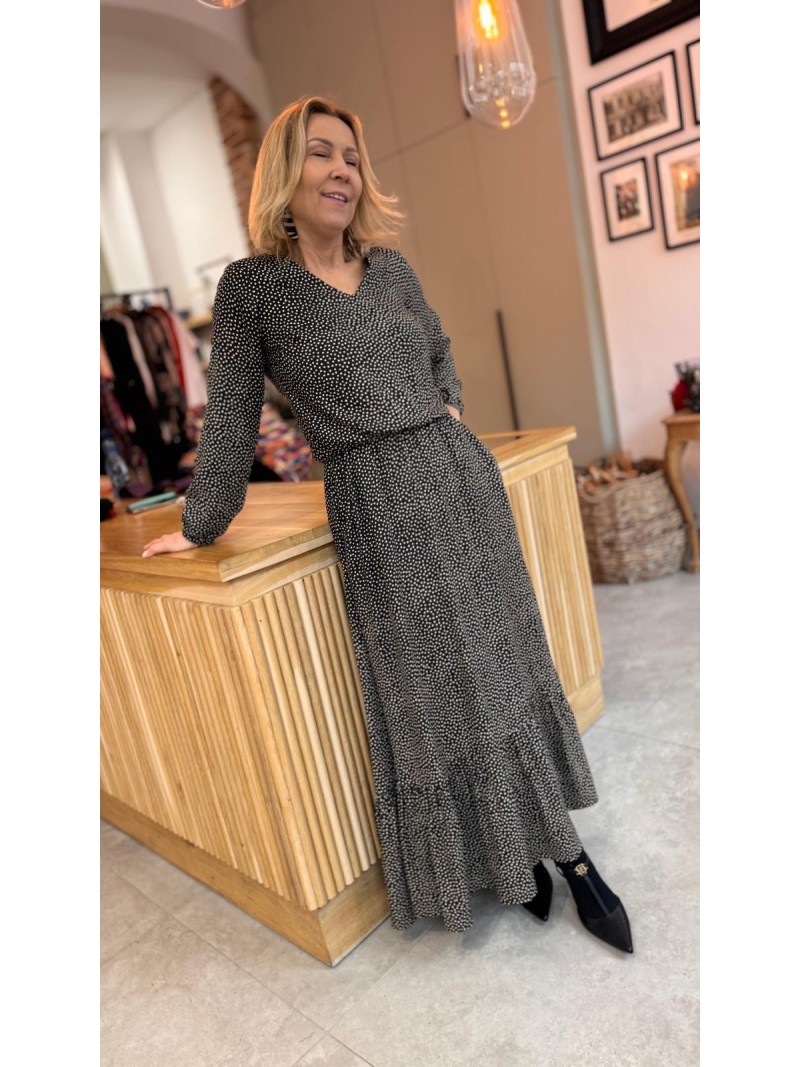 Miniatura produktu Wzorzysta Wiskozowa Sukienka Maxi z falbanami Dark Heart