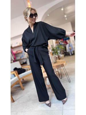 Czarna Wiskozowa Bluzka o kroju kimono asymetryczna Danielle Black