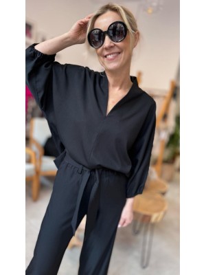 Czarna Wiskozowa Bluzka o kroju kimono asymetryczna Danielle Black