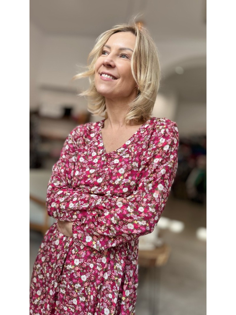 Miniatura produktu Wiskozowa Sukienka maxi w różowe kwiaty z falbanami Flowers