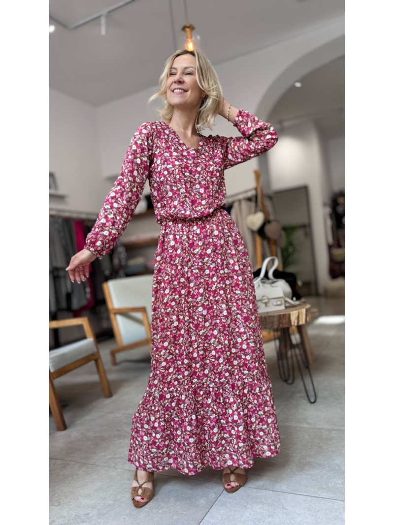 Miniatura produktu Wiskozowa Sukienka maxi w różowe kwiaty z falbanami Flowers