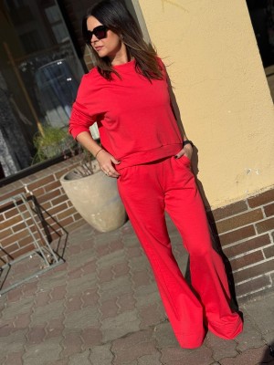 Czerwone Spodnie dresowe z kieszeniami New York Strawberry