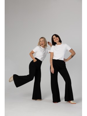 Czarne Spodnie na gumce z kieszeniami i szerokimi nogawkami Flare Black