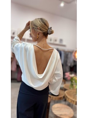 Biała Bluzka z kielichowym rękawem i odkrytymi plecami Rosie White