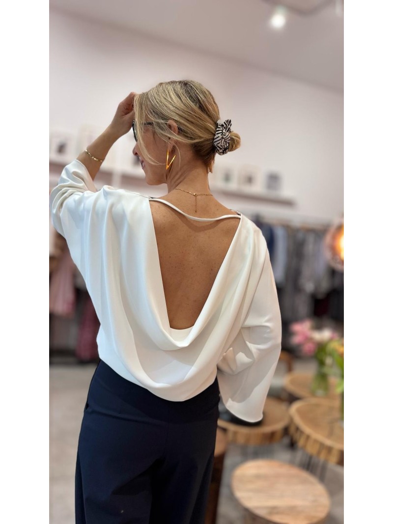 Miniatura produktu Biała Bluzka z kielichowym rękawem i odkrytymi plecami Rosie White