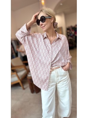 Wiskozowa Koszula oversize w biało-różowy wzór Ella Sycylia