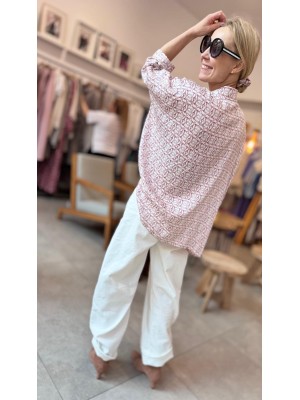 Wiskozowa Koszula oversize w biało-różowy wzór Ella Sycylia